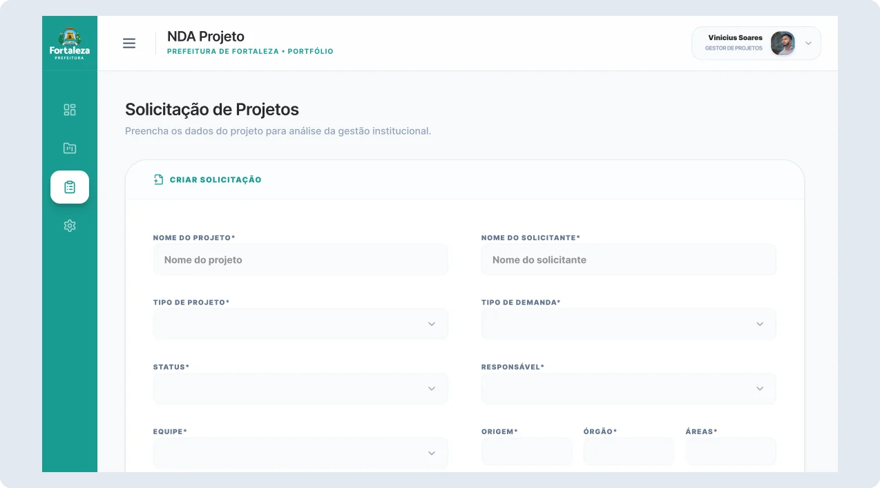 Gestor de projetos — solicitação